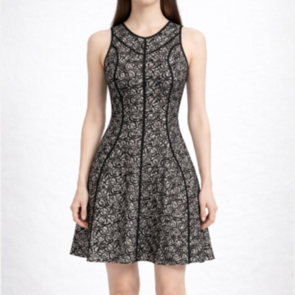 Faith Connexion Mini Dress Fit & Flare Jacquard Black/Ivory Size 8-10